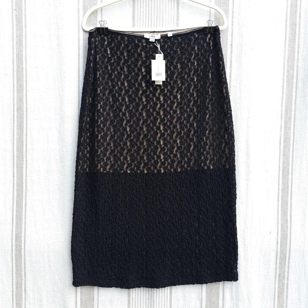 Vince Skirt Womens Medium NWT Black Lace Lined Pencil Occasionwear Midi Date